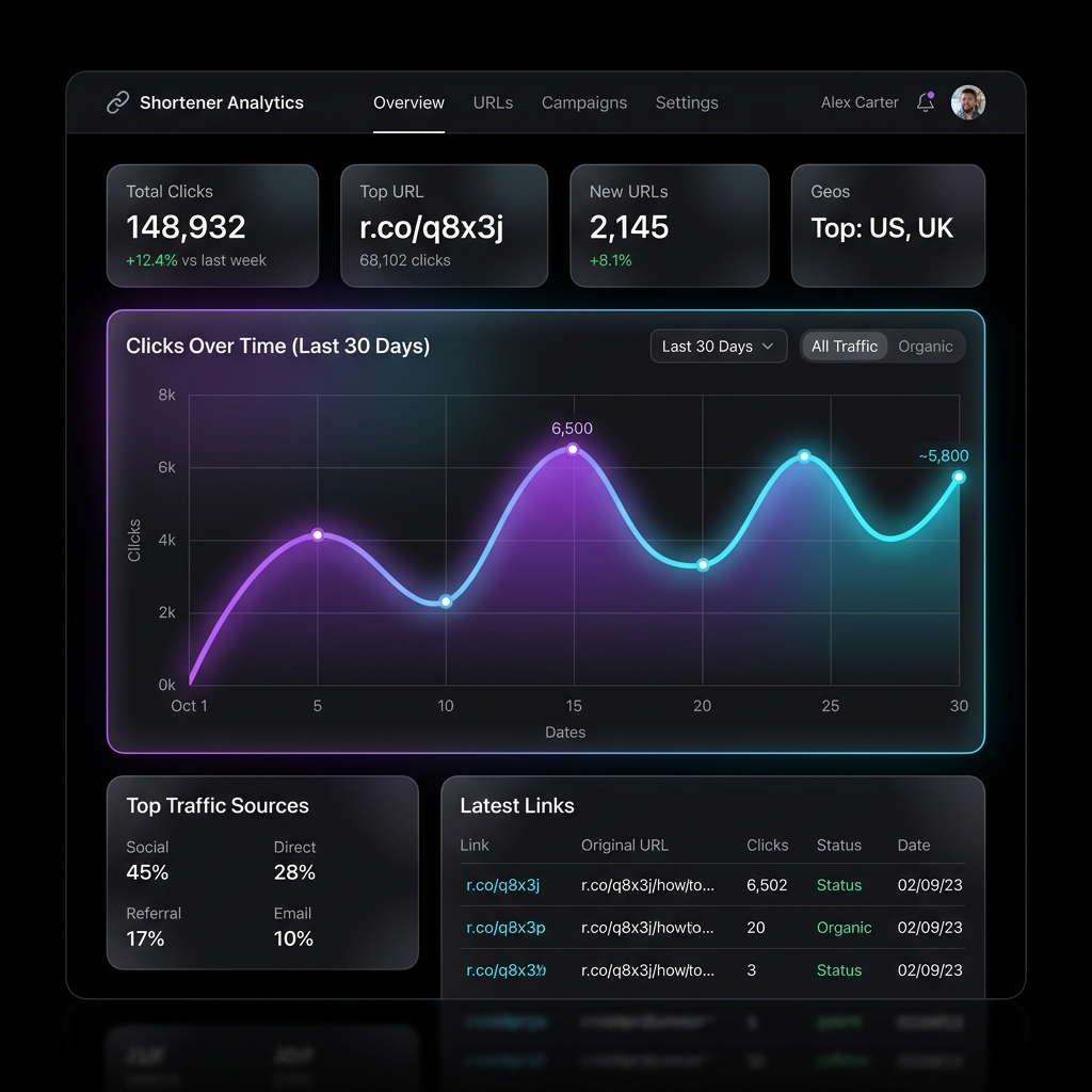 Quantum Link Shortener Dashboard Mockup